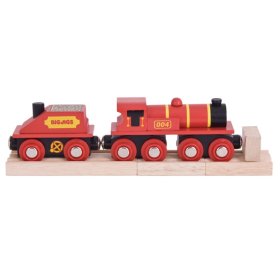 Locomotiva Bigjigs Rail Red cu tender + 3 sine, Bigjigs Rail