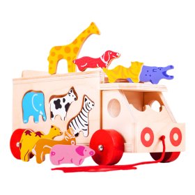 Bigjigs Toys Mașină din lemn cu animale, Bigjigs Toys