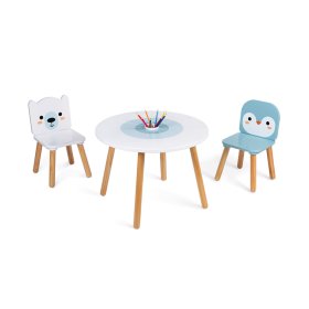 Janod Masa din lemn si 2 scaune - Urs si Pinguin