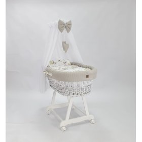 Pat din răchită albă cu echipament pentru un bebeluș - Flori de bumbac, Ourbaby®