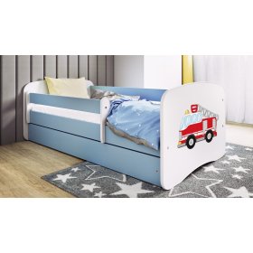 Pat pentru copii cu barieră Ourbaby - Mașină de pompieri - albastru, Ourbaby®