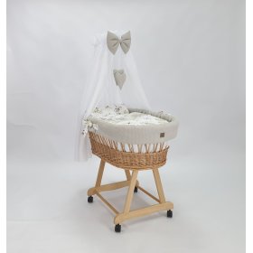 Pat din răchită cu echipament pentru un bebeluș - Flori de bumbac, Ourbaby®