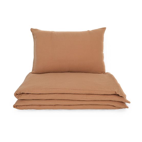 Lenjerie de pat muselină Ourbaby 135x100 + 40x60 cm - toffee