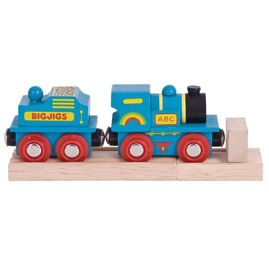 Mașină Bigjigs Rail Blue cu tender + 2 șine