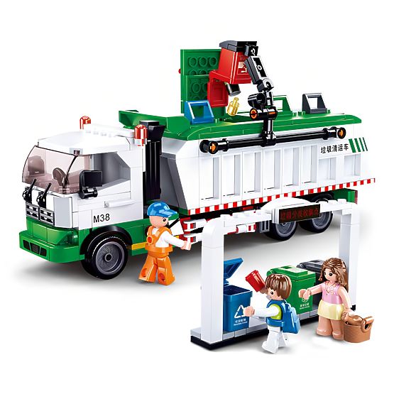 Set de construcție Sluban Town M38-B0780 - Camion de reciclare pentru gunoieri + joc cu cărți