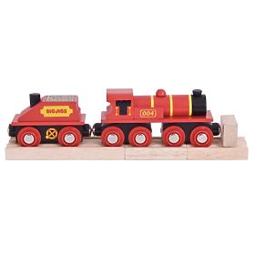 Locomotiva Bigjigs Rail Red cu tender + 3 sine