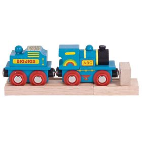 Mașină Bigjigs Rail Blue cu tender + 2 șine