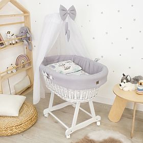 Pat din răchită albă cu echipament pentru un bebeluș - Arici, Ourbaby®