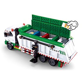 Set de construcție Sluban Town M38-B0780 - Camion de reciclare pentru gunoieri + joc cu cărți, Sluban