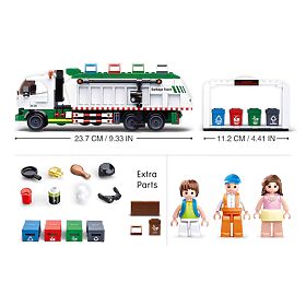 Set de construcție Sluban Town M38-B0780 - Camion de reciclare pentru gunoieri + joc cu cărți, Sluban